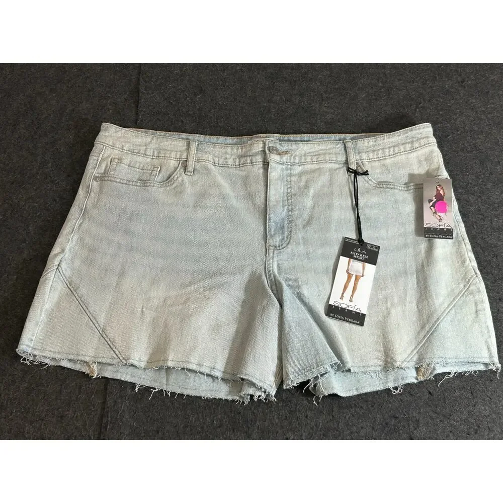 Women’s Size 14 Sofia Vergara LILA Mid Rise Light Blue Jean‎ Shorts Pockets NWT